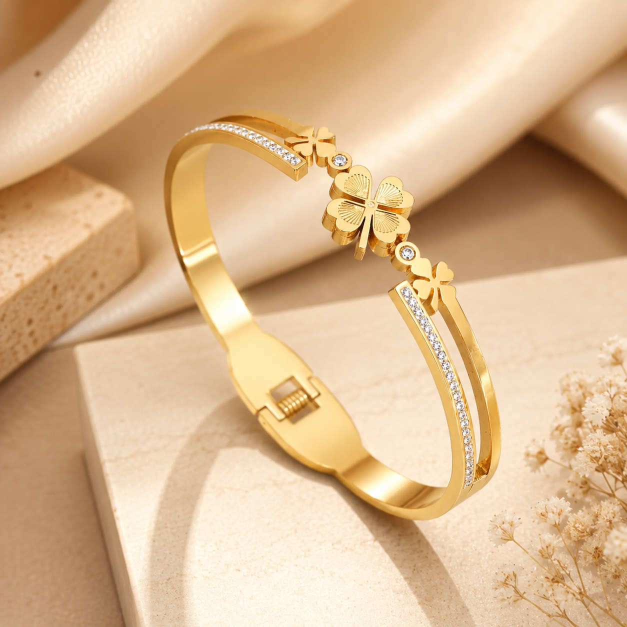 Golden Clover Charm Bangle (Free Size)