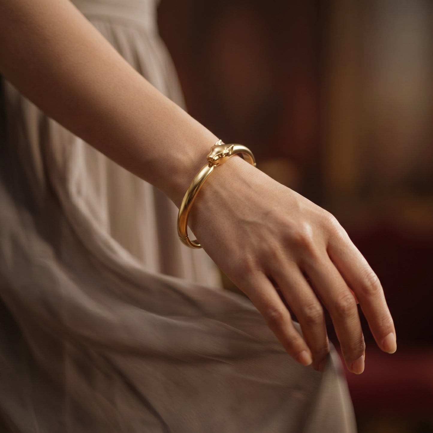 Golden Jaguar Head Bangle (Free Size)