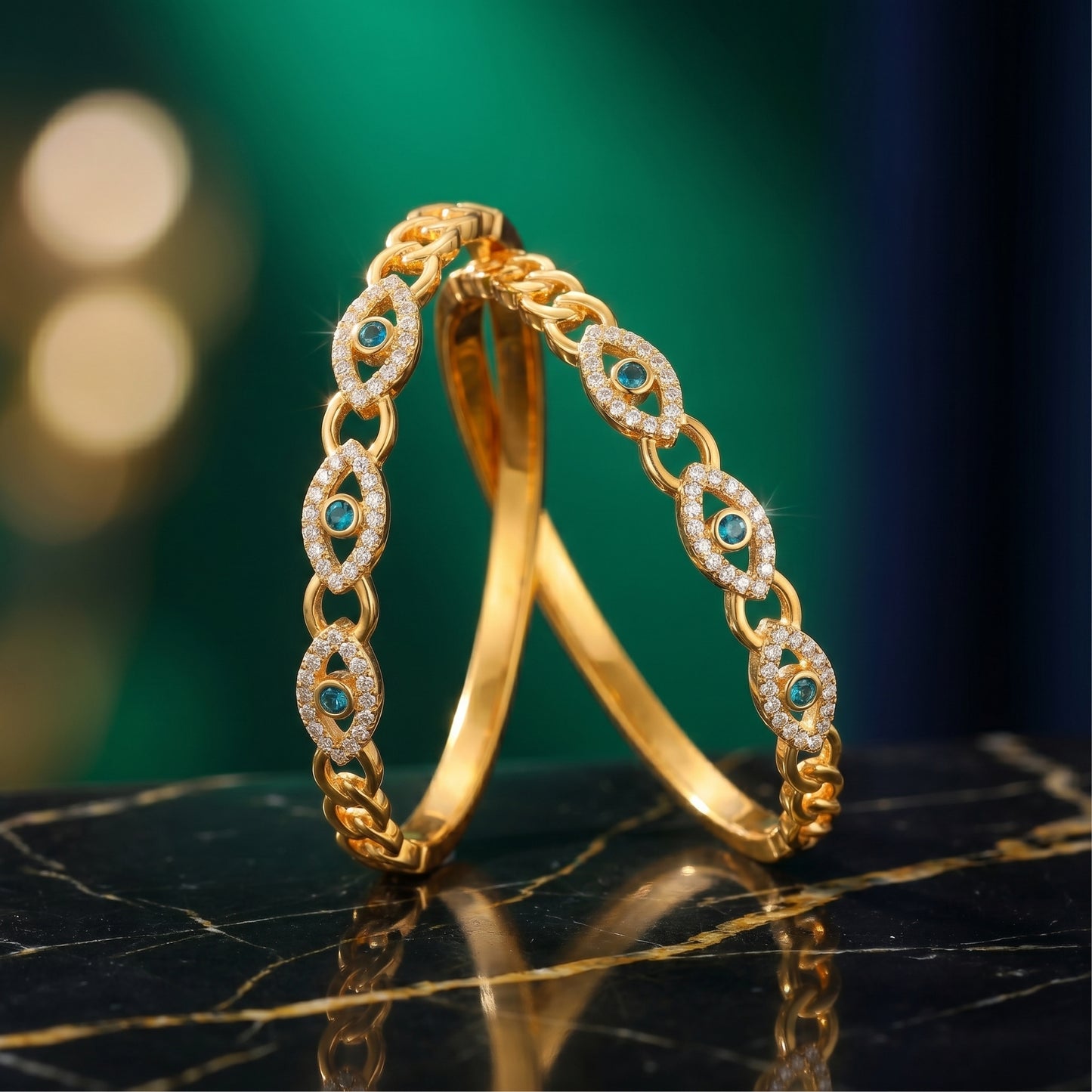 Golden Devil’s Eye Bangle (Free Size)