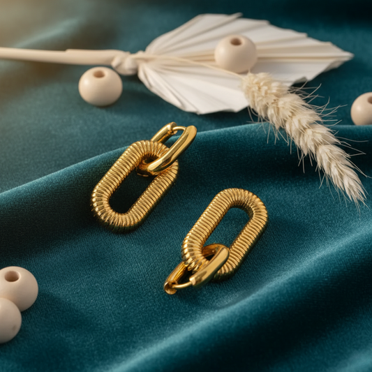 Golden Oval Drop Earrings