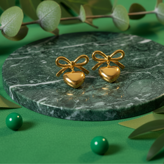Golden Heart Bow Earrings