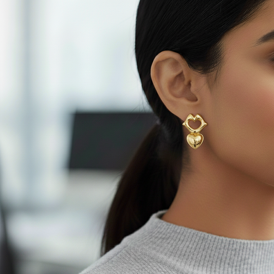 Golden Heart Lip Earrings