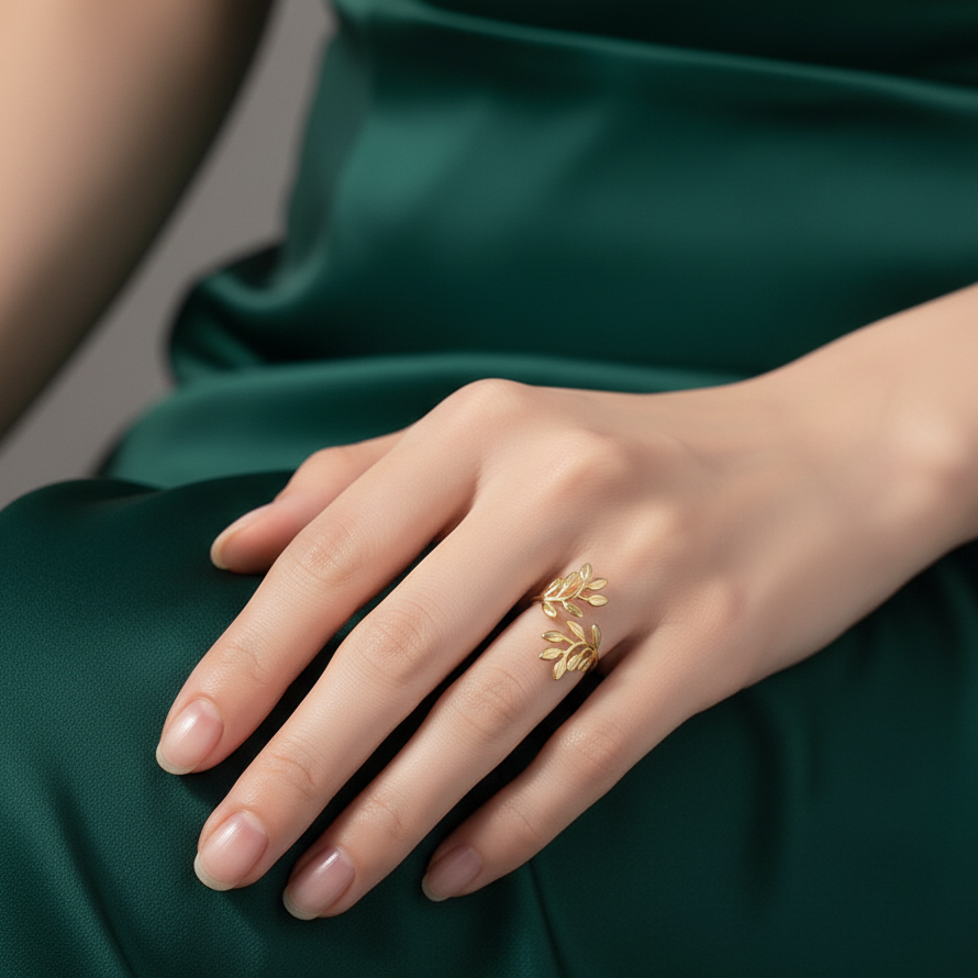 Golden Leaf Branch Ring