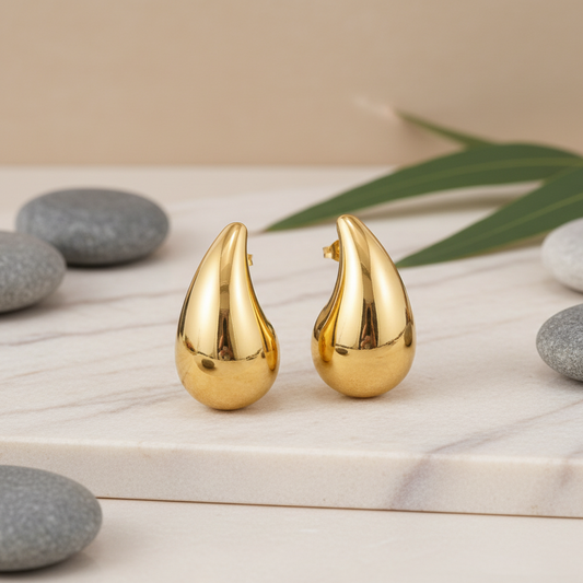 Golden Teardrop Stud Earrings