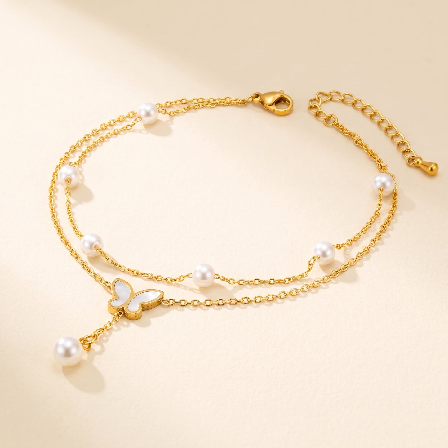 Golden Butterfly Pearl Anklet