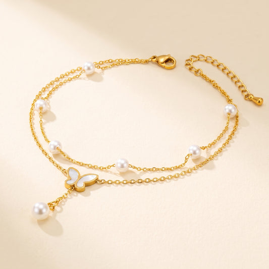 Golden Butterfly Pearl Anklet