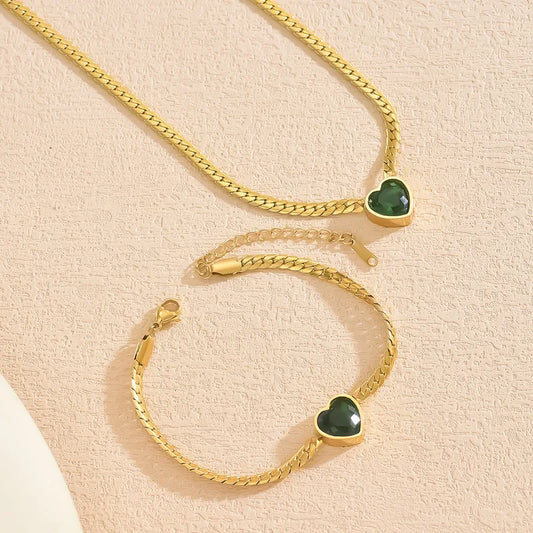 Golden Heart Necklace & Bracelet