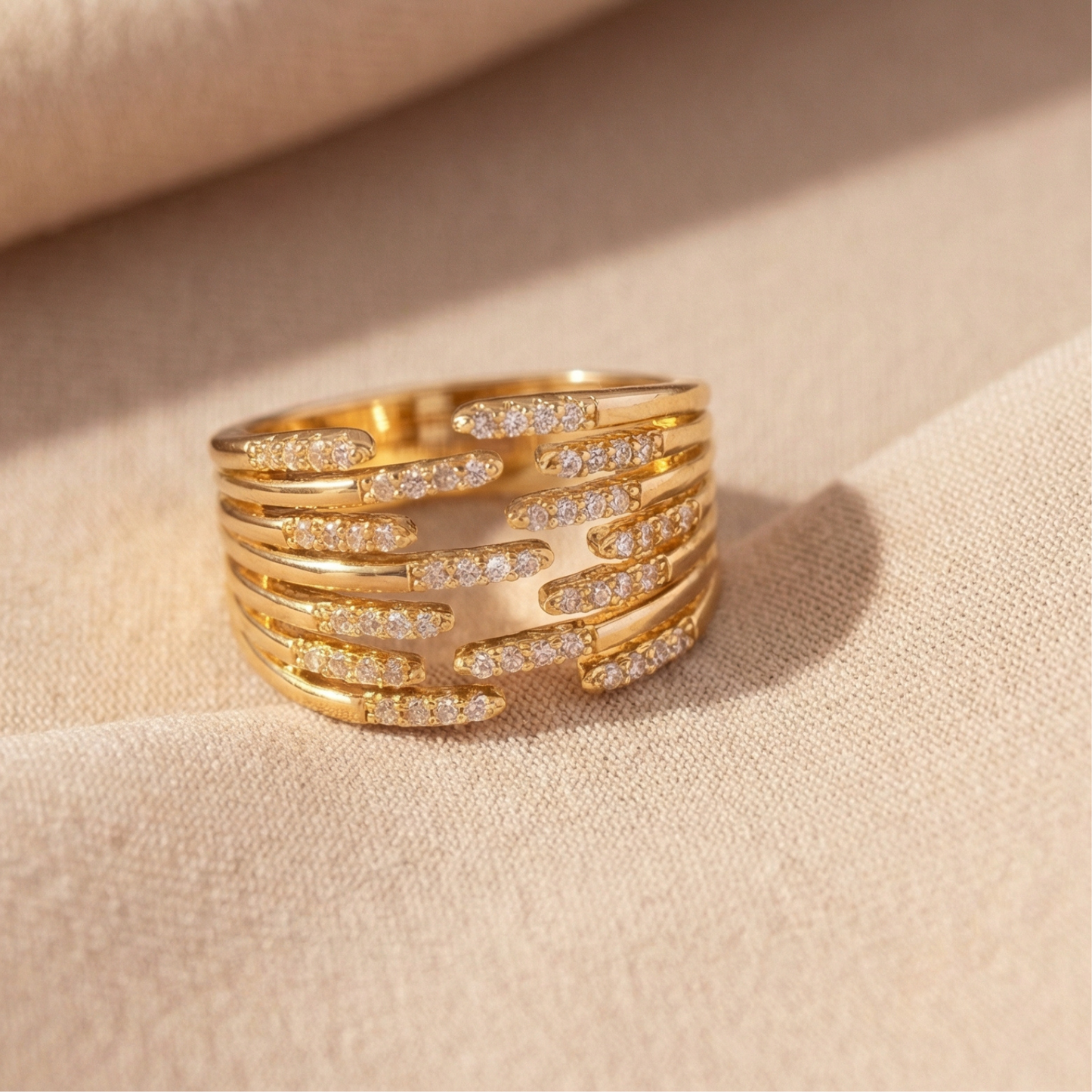 Golden Cross Zircon Ring (Free Size)