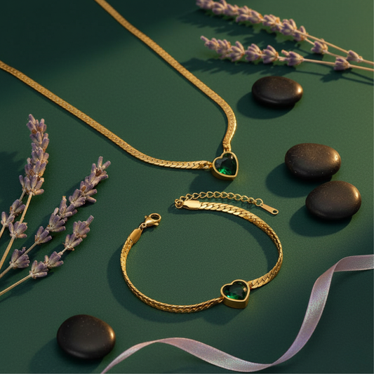 Golden Heart Necklace & Bracelet