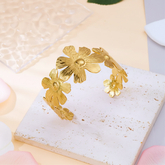 Golden Floral Bangle Bracelet