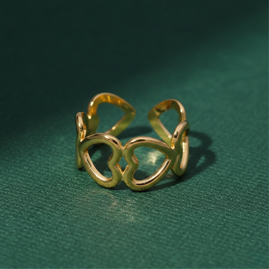 Golden Linked Heart Ring