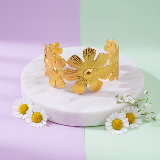 Golden Floral Bangle Bracelet