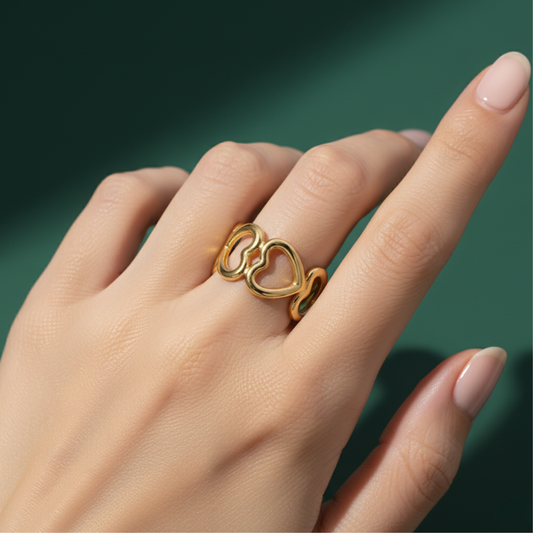 Golden Linked Heart Ring