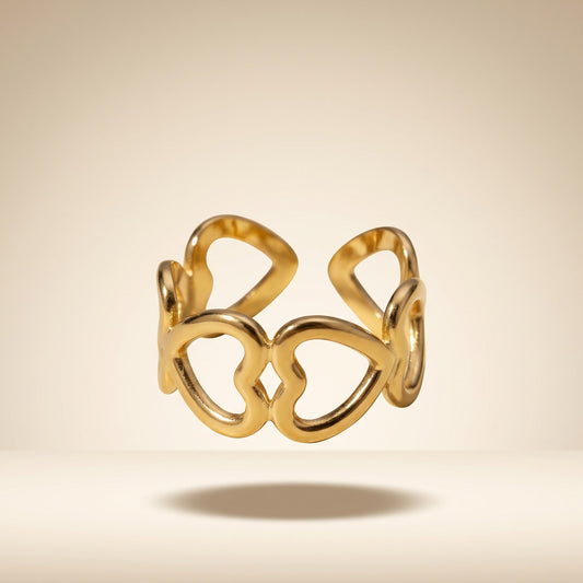 Golden Linked Heart Ring (Free Size)