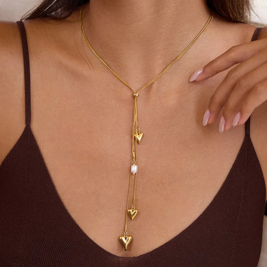 Golden Heart Pearl Necklace