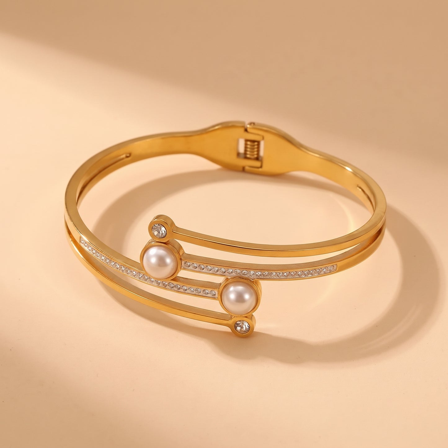 Golden Pearl Grace Bangle (Free Size)