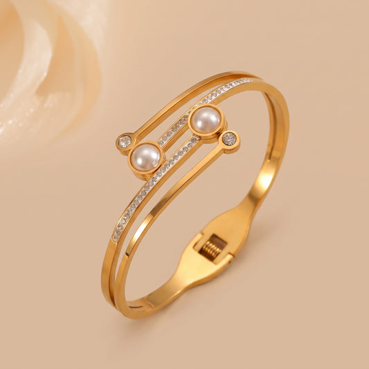 Golden Pearl Grace Bangle (Free Size)