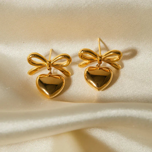 Golden Heart Bow Earrings