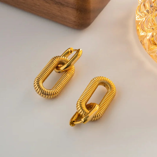 Golden Oval Drop Earrings