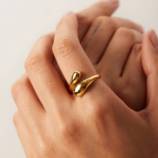 Golden Teardrop Open Ring