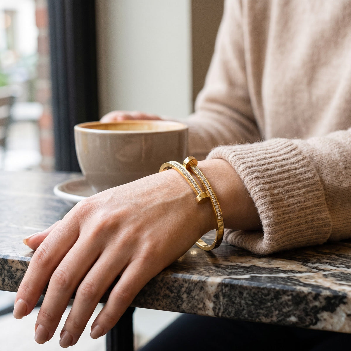 Golden Crystal Bar Bangle