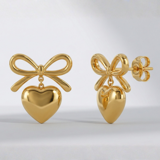 Golden Heart Bow Earrings