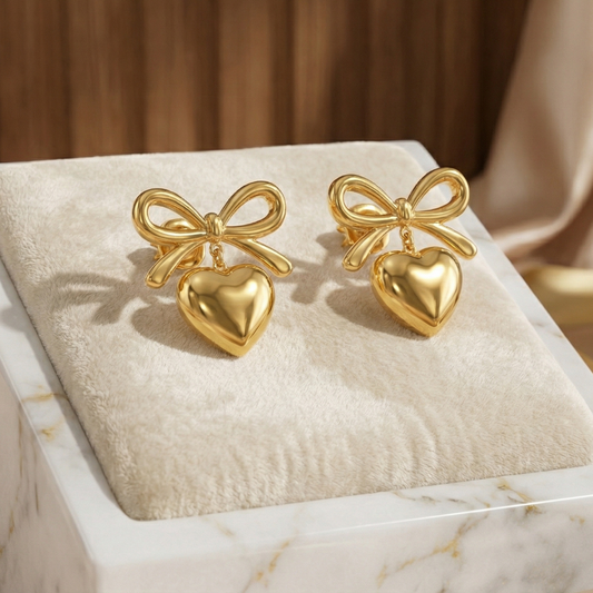 Golden Heart Bow Earrings