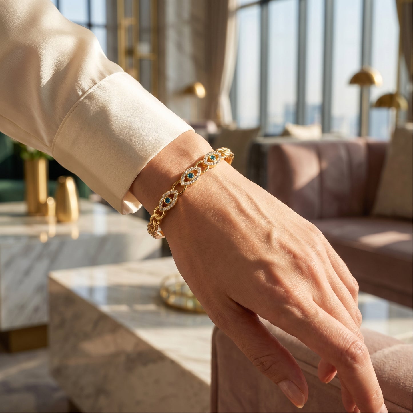 Golden Devil’s Eye Bangle (Free Size)
