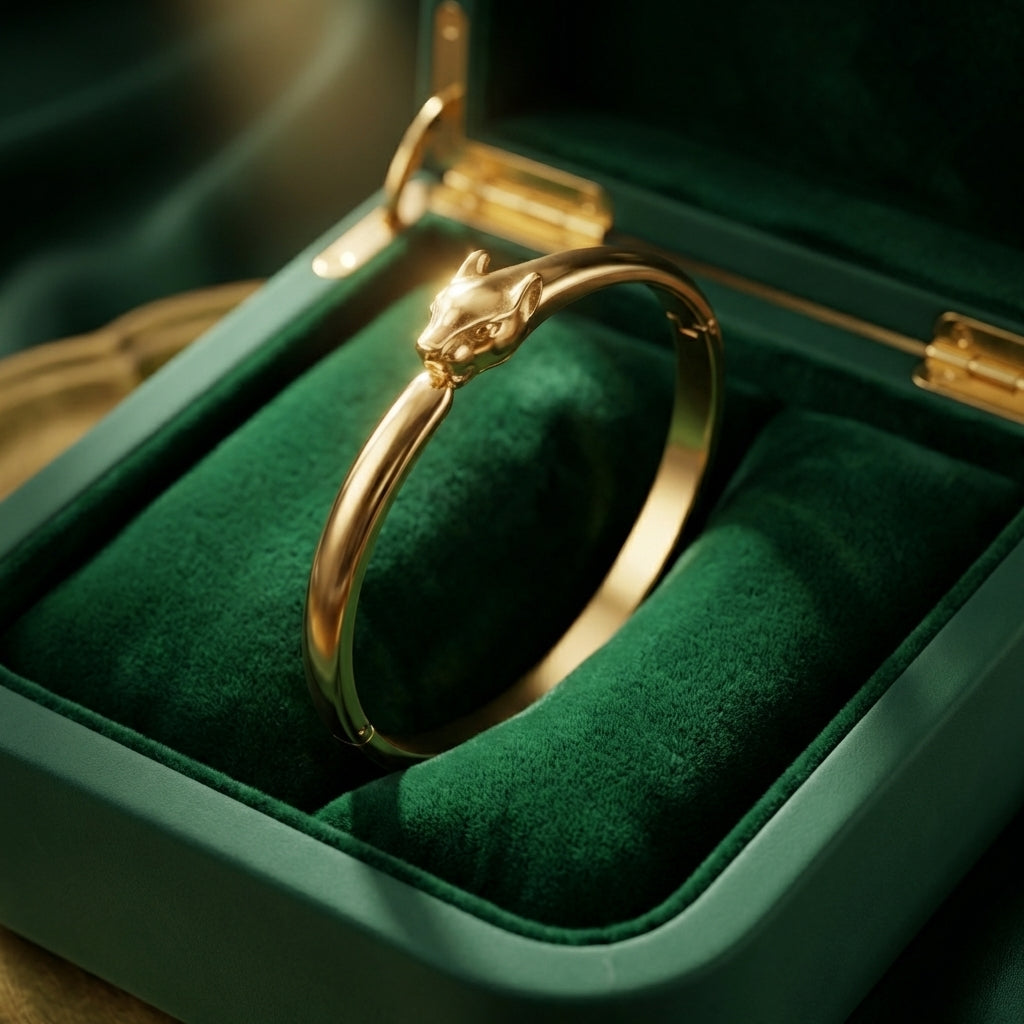 Golden Jaguar Head Bangle (Free Size)